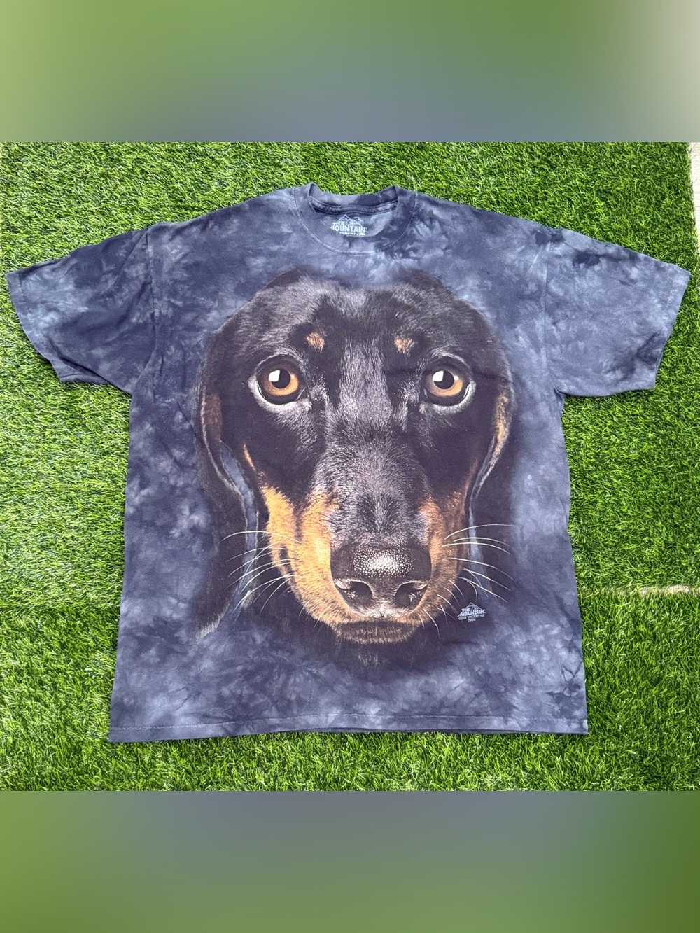 The Mountain Tie Dye Dachshund Face Classic Cotton T-Shirt XL